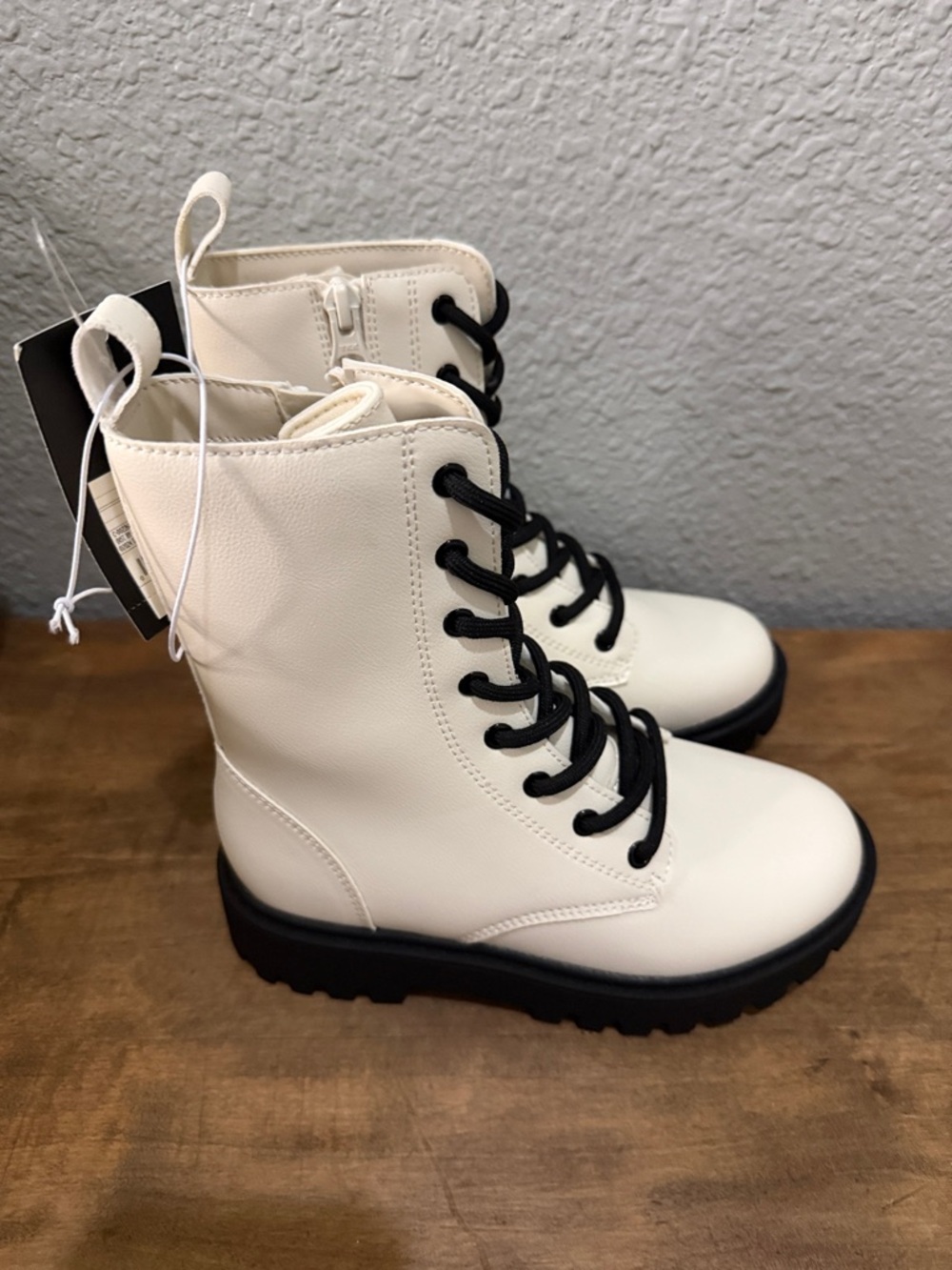 Art Class White Combat Lace-Up Boots with Black Laces size 1